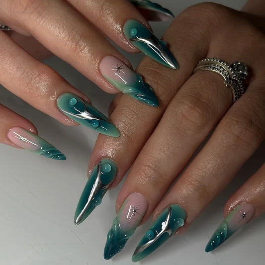 24pcs Blue Siren Nails