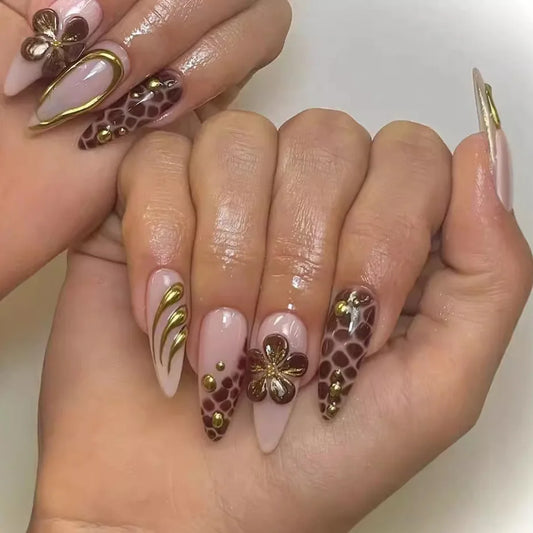 24pcs Gold Leopard Nail