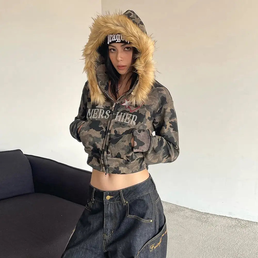 Camo Crop Hoodie