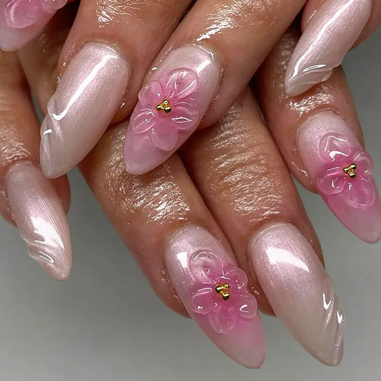 24pcs Pink Daisy Nails